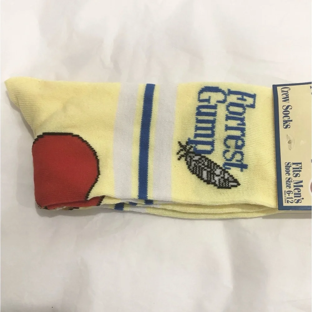 2pairs Forrest Gump yellow & blue striped crew socks fits shoe size 6-12 new‎